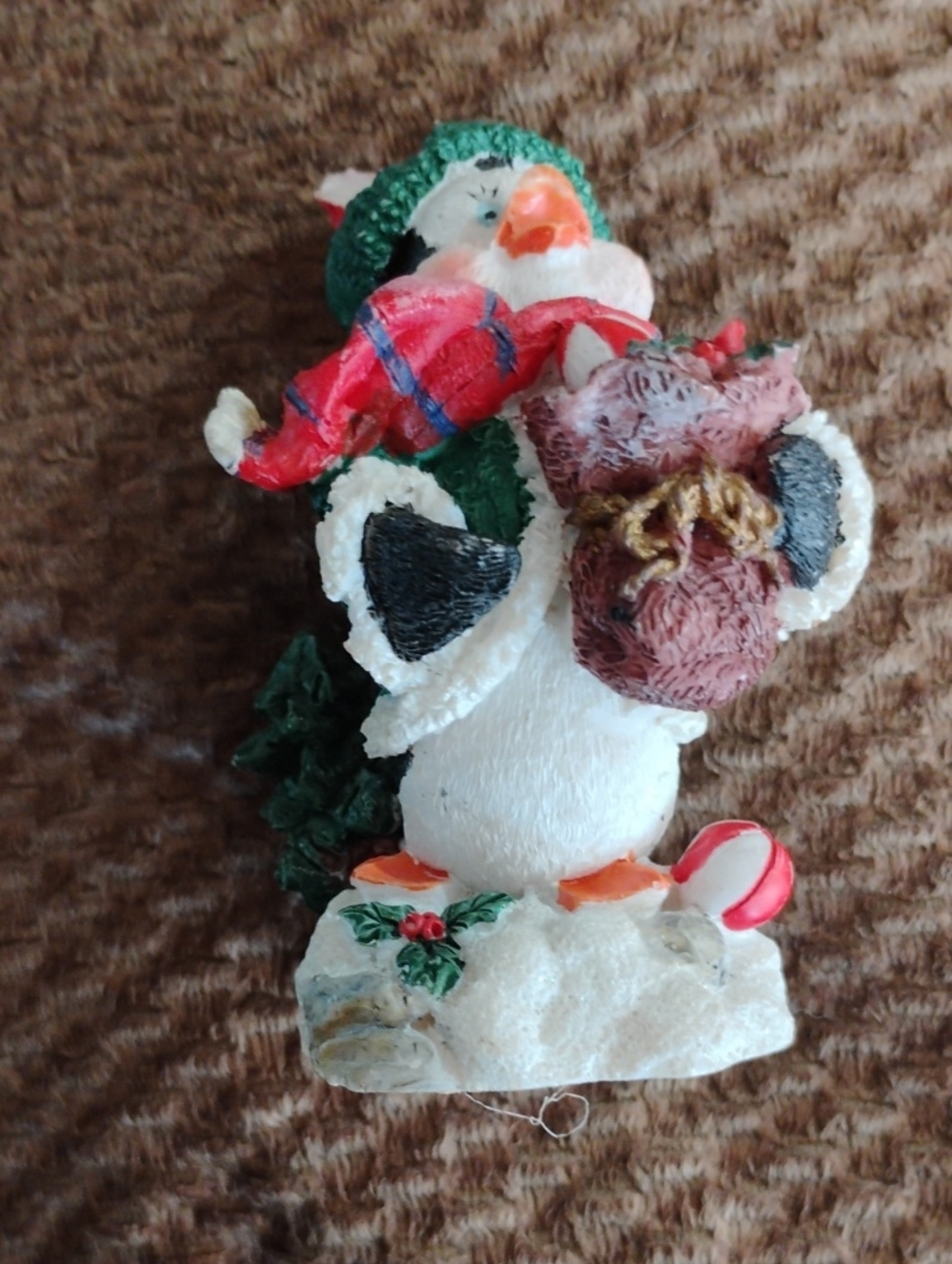 Festive Snowman Figurine with Green Hat and Red Scarf